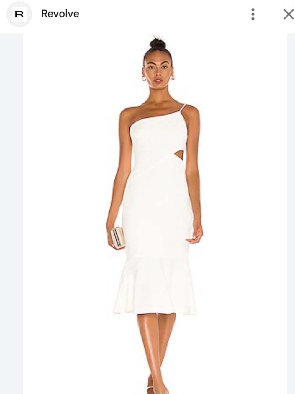 $268 REVOLVE x Likely One-Shoulder White Midi Dress with Side Cutout Flounce Hem